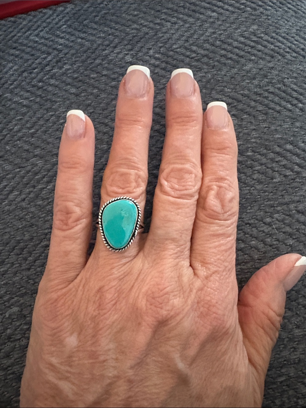 Ring Sterling Silver Genuine Turquoise Teardrop Oblong Boho Statement - Picture 8 of 8
